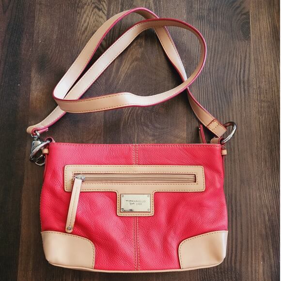Tignanello Handbags - Tignanello Genuine Leather Coral Salmon Pink Tan Handbag Purse